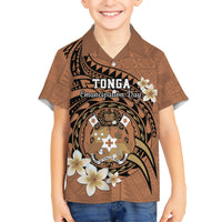 Personalised Tonga Emancipation Day Kid Hawaiian Shirt Tongan Ngatu Pattern - Brown Version LT14 Kid Brown - Polynesian Pride