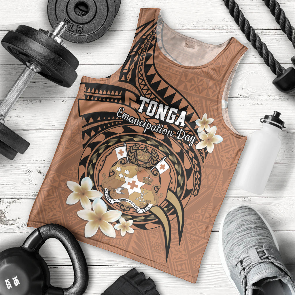 Personalised Tonga Emancipation Day Men Tank Top Tongan Ngatu Pattern - Brown Version