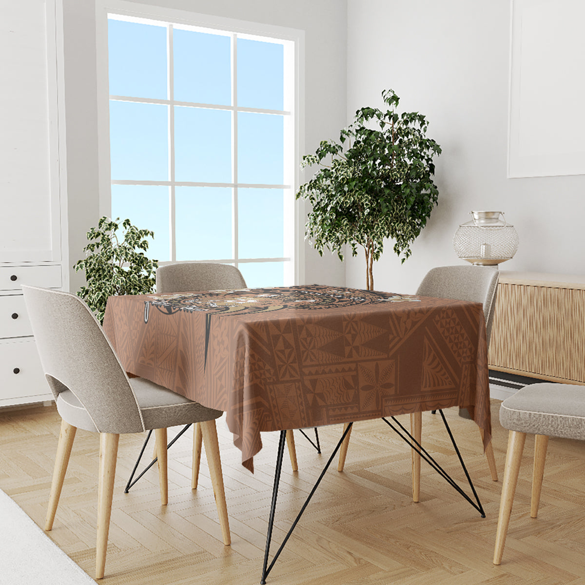 Personalised Tonga Emancipation Day Tablecloth Tongan Ngatu Pattern - Brown Version