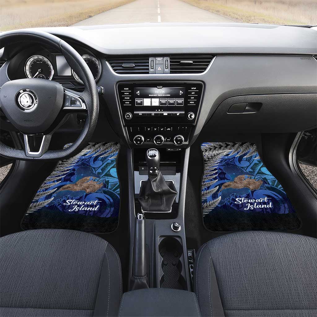 New Zealand Stewart Island Car Mats Rakiura Kiwi Maori Glowing Sky LT14 Set 2pcs - Front Blue - Polynesian Pride