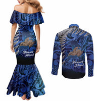 New Zealand Stewart Island Couples Matching Mermaid Dress and Long Sleeve Button Shirt Rakiura Kiwi Maori Glowing Sky LT14 - Polynesian Pride