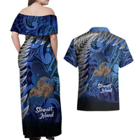 New Zealand Stewart Island Couples Matching Off Shoulder Maxi Dress and Hawaiian Shirt Rakiura Kiwi Maori Glowing Sky LT14 - Polynesian Pride