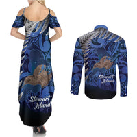 New Zealand Stewart Island Couples Matching Summer Maxi Dress and Long Sleeve Button Shirt Rakiura Kiwi Maori Glowing Sky LT14 - Polynesian Pride