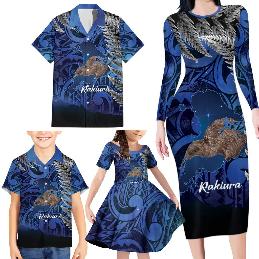 New Zealand Stewart Island Family Matching Long Sleeve Bodycon Dress and Hawaiian Shirt Rakiura Kiwi Maori Glowing Sky LT14 - Polynesian Pride