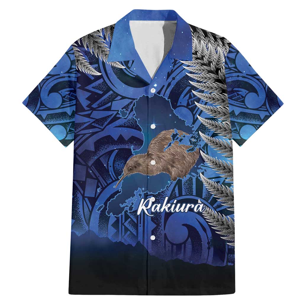 New Zealand Stewart Island Family Matching Mermaid Dress and Hawaiian Shirt Rakiura Kiwi Maori Glowing Sky LT14 Dad's Shirt - Short Sleeve Blue - Polynesian Pride