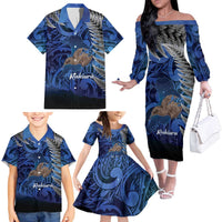 New Zealand Stewart Island Family Matching Off The Shoulder Long Sleeve Dress and Hawaiian Shirt Rakiura Kiwi Maori Glowing Sky LT14 - Polynesian Pride