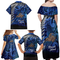 New Zealand Stewart Island Family Matching Off Shoulder Maxi Dress and Hawaiian Shirt Rakiura Kiwi Maori Glowing Sky LT14 - Polynesian Pride
