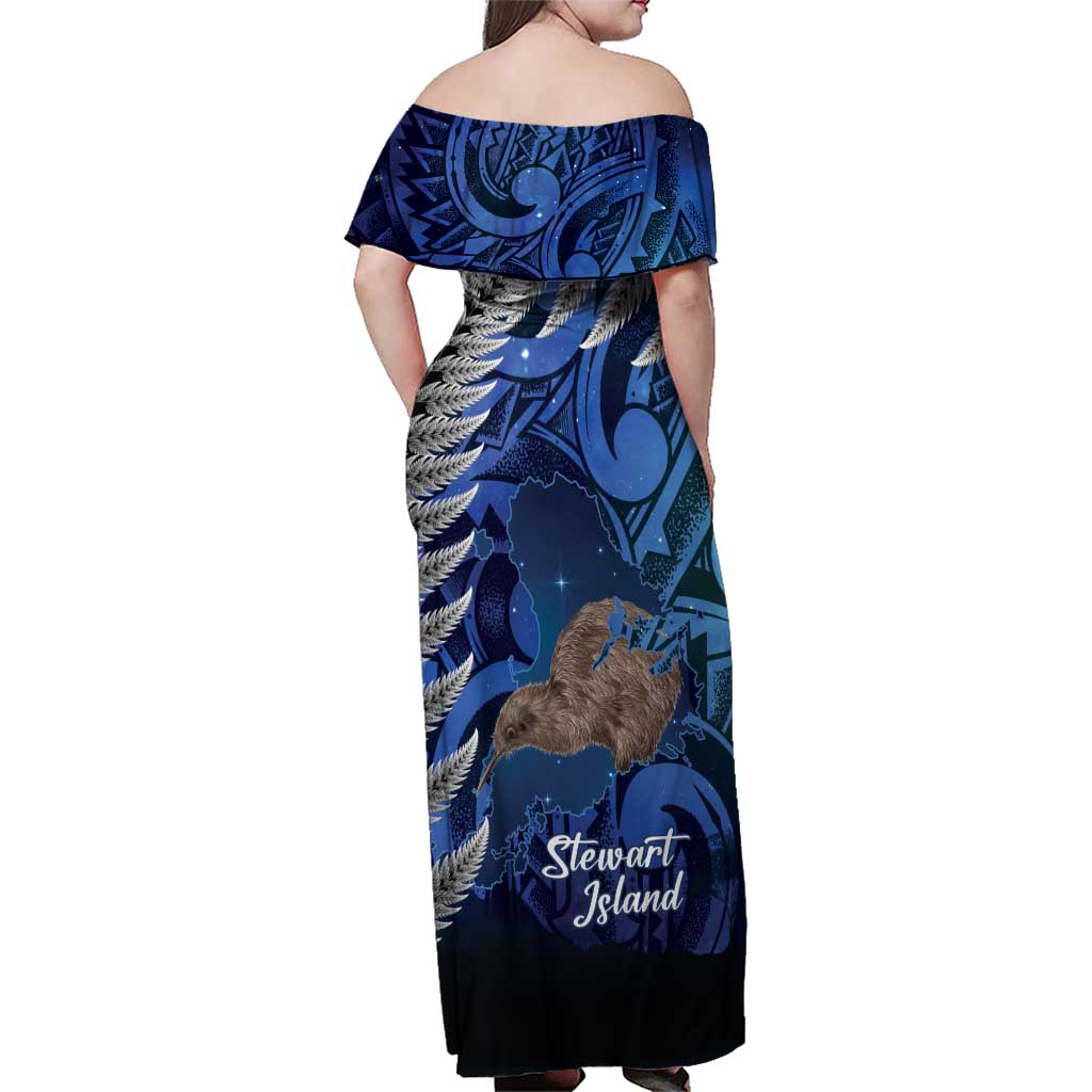 New Zealand Stewart Island Family Matching Off Shoulder Maxi Dress and Hawaiian Shirt Rakiura Kiwi Maori Glowing Sky LT14 - Polynesian Pride