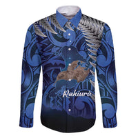 New Zealand Stewart Island Family Matching Off Shoulder Short Dress and Hawaiian Shirt Rakiura Kiwi Maori Glowing Sky LT14 Dad's Shirt - Long Sleeve Blue - Polynesian Pride