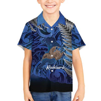 New Zealand Stewart Island Family Matching Off Shoulder Short Dress and Hawaiian Shirt Rakiura Kiwi Maori Glowing Sky LT14 Son's Shirt Blue - Polynesian Pride
