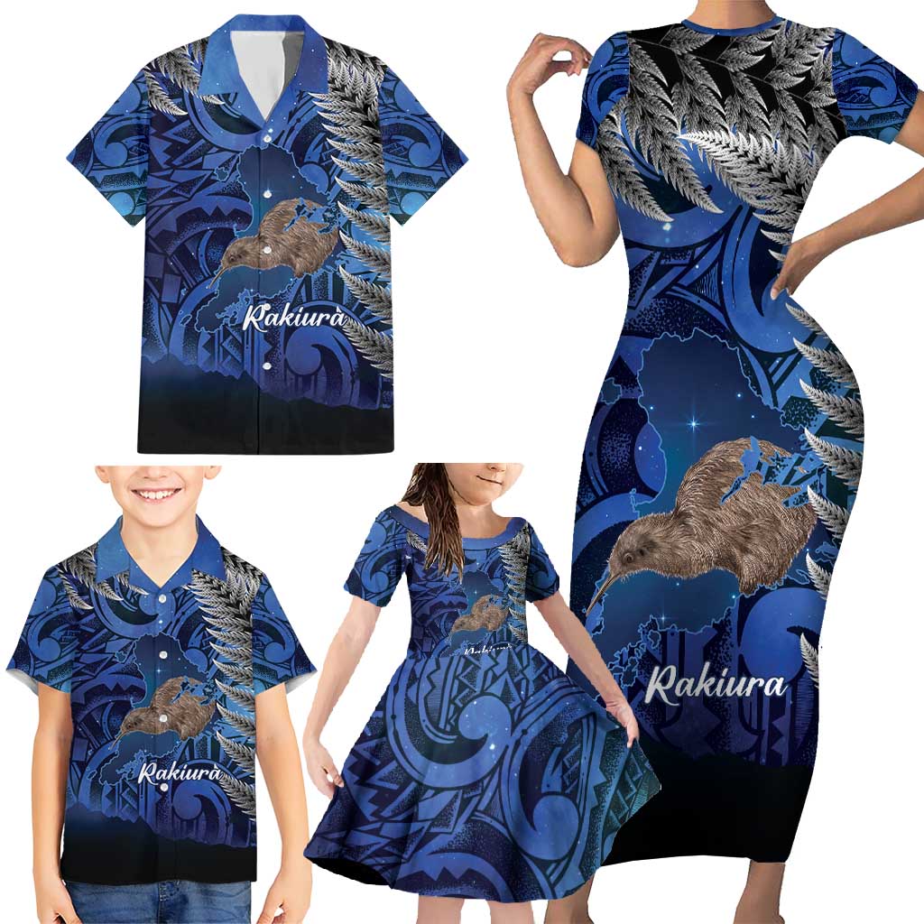 New Zealand Stewart Island Family Matching Short Sleeve Bodycon Dress and Hawaiian Shirt Rakiura Kiwi Maori Glowing Sky LT14 - Polynesian Pride