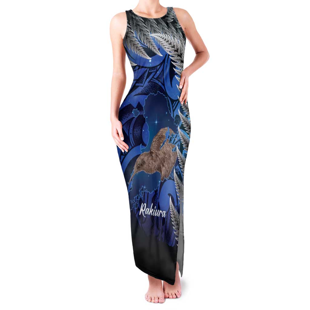 New Zealand Stewart Island Family Matching Tank Maxi Dress and Hawaiian Shirt Rakiura Kiwi Maori Glowing Sky LT14 Mom's Dress Blue - Polynesian Pride