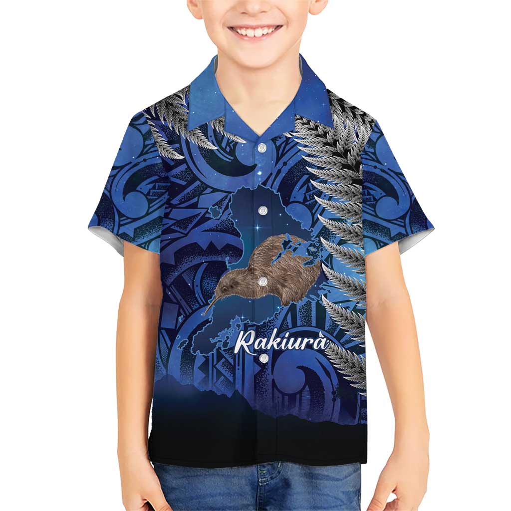 New Zealand Stewart Island Kid Hawaiian Shirt Rakiura Kiwi Maori Glowing Sky LT14 Kid Blue - Polynesian Pride