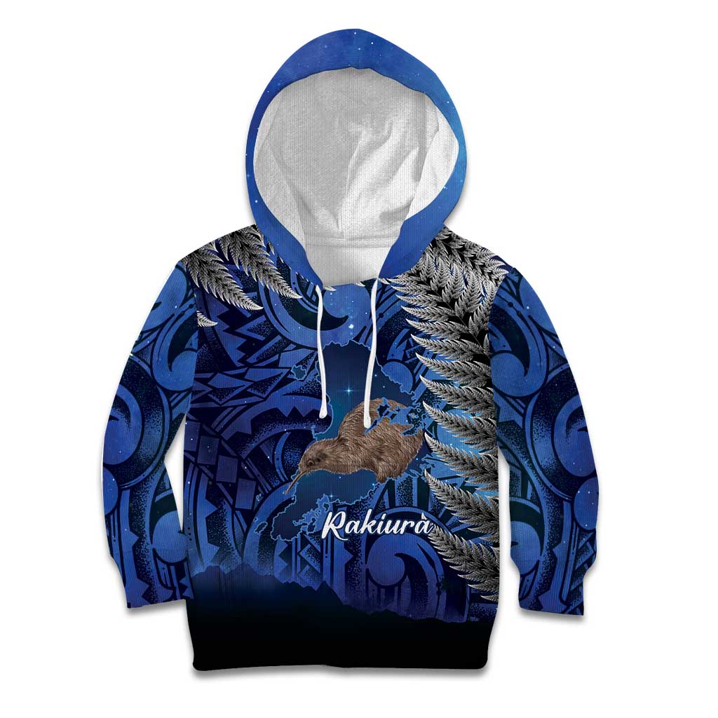 New Zealand Stewart Island Kid Hoodie Rakiura Kiwi Maori Glowing Sky LT14 Hoodie Blue - Polynesian Pride
