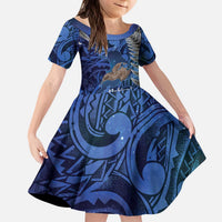 New Zealand Stewart Island Kid Short Sleeve Dress Rakiura Kiwi Maori Glowing Sky LT14 KID Blue - Polynesian Pride