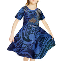 New Zealand Stewart Island Kid Short Sleeve Dress Rakiura Kiwi Maori Glowing Sky LT14 - Polynesian Pride