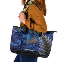New Zealand Stewart Island Leather Tote Bag Rakiura Kiwi Maori Glowing Sky LT14 Blue - Polynesian Pride