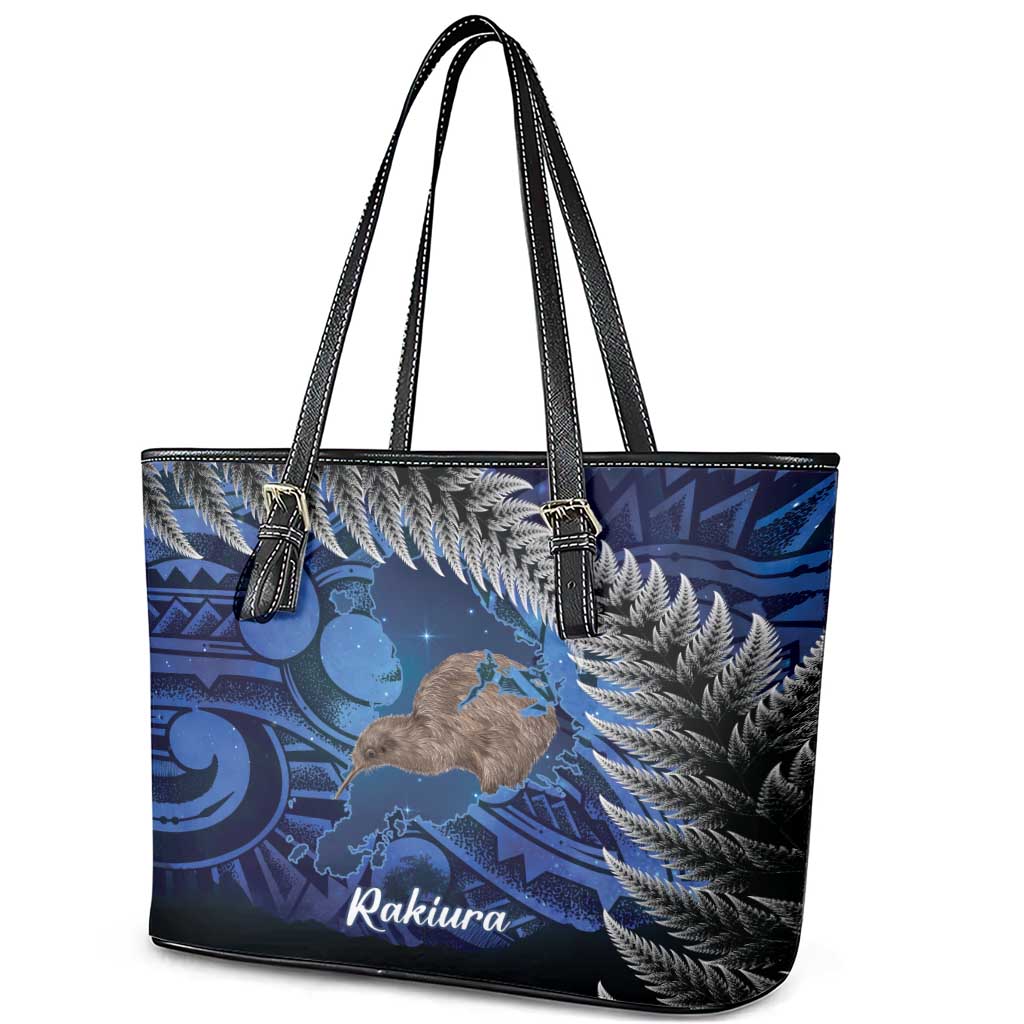 New Zealand Stewart Island Leather Tote Bag Rakiura Kiwi Maori Glowing Sky LT14 - Polynesian Pride