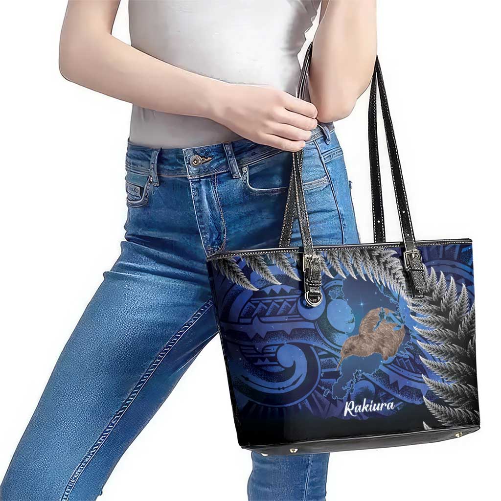 New Zealand Stewart Island Leather Tote Bag Rakiura Kiwi Maori Glowing Sky LT14 - Polynesian Pride