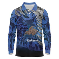 New Zealand Stewart Island Long Sleeve Polo Shirt Rakiura Kiwi Maori Glowing Sky LT14 Blue - Polynesian Pride