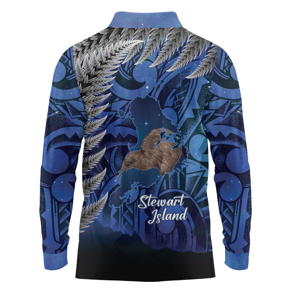 New Zealand Stewart Island Long Sleeve Polo Shirt Rakiura Kiwi Maori Glowing Sky LT14 - Polynesian Pride