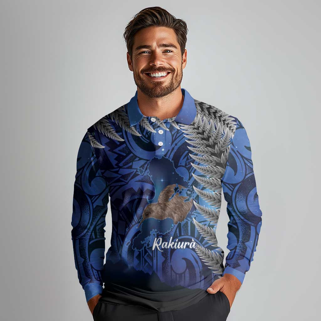 New Zealand Stewart Island Long Sleeve Polo Shirt Rakiura Kiwi Maori Glowing Sky LT14 - Polynesian Pride