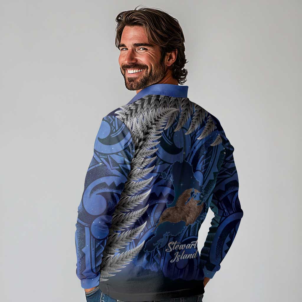 New Zealand Stewart Island Long Sleeve Polo Shirt Rakiura Kiwi Maori Glowing Sky LT14 - Polynesian Pride