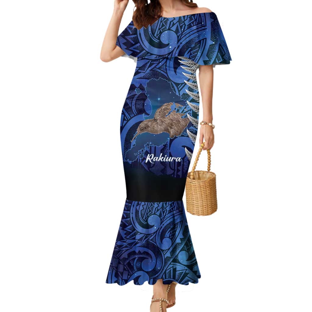 New Zealand Stewart Island Mermaid Dress Rakiura Kiwi Maori Glowing Sky LT14 Women Blue - Polynesian Pride