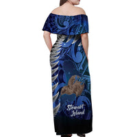 New Zealand Stewart Island Off Shoulder Maxi Dress Rakiura Kiwi Maori Glowing Sky LT14 - Polynesian Pride