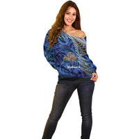 New Zealand Stewart Island Off Shoulder Sweater Rakiura Kiwi Maori Glowing Sky LT14 - Polynesian Pride