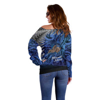 New Zealand Stewart Island Off Shoulder Sweater Rakiura Kiwi Maori Glowing Sky LT14 - Polynesian Pride