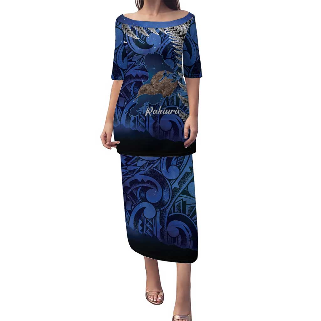 New Zealand Stewart Island Puletasi Rakiura Kiwi Maori Glowing Sky LT14 Long Dress Blue - Polynesian Pride