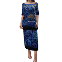 New Zealand Stewart Island Puletasi Rakiura Kiwi Maori Glowing Sky LT14 Long Dress Blue - Polynesian Pride