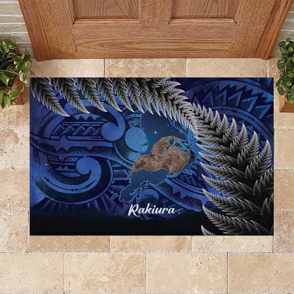 New Zealand Stewart Island Rubber Doormat Rakiura Kiwi Maori Glowing Sky LT14 Blue - Polynesian Pride