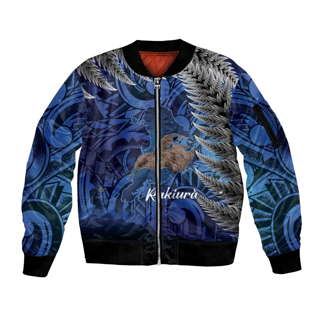 New Zealand Stewart Island Sleeve Zip Bomber Jacket Rakiura Kiwi Maori Glowing Sky LT14 Unisex Blue - Polynesian Pride