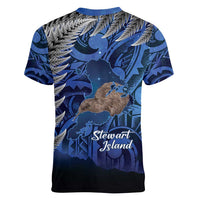 New Zealand Stewart Island Women V-Neck T-Shirt Rakiura Kiwi Maori Glowing Sky LT14 - Polynesian Pride