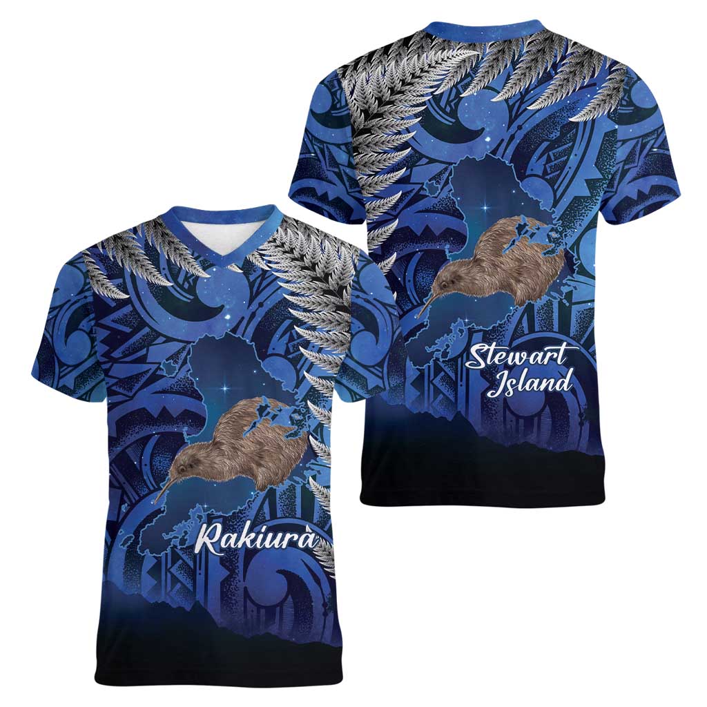 New Zealand Stewart Island Women V-Neck T-Shirt Rakiura Kiwi Maori Glowing Sky LT14 - Polynesian Pride