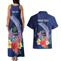 Personalised Guam Liberation Day Couples Matching Tank Maxi Dress and Hawaiian Shirt Happy 80th Anniversary Fish Hook Mix Tropical Flowers LT14 - Polynesian Pride