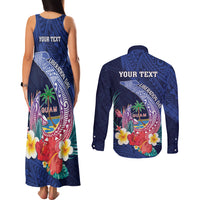 Personalised Guam Liberation Day Couples Matching Tank Maxi Dress and Long Sleeve Button Shirt Happy 80th Anniversary Fish Hook Mix Tropical Flowers LT14 - Polynesian Pride