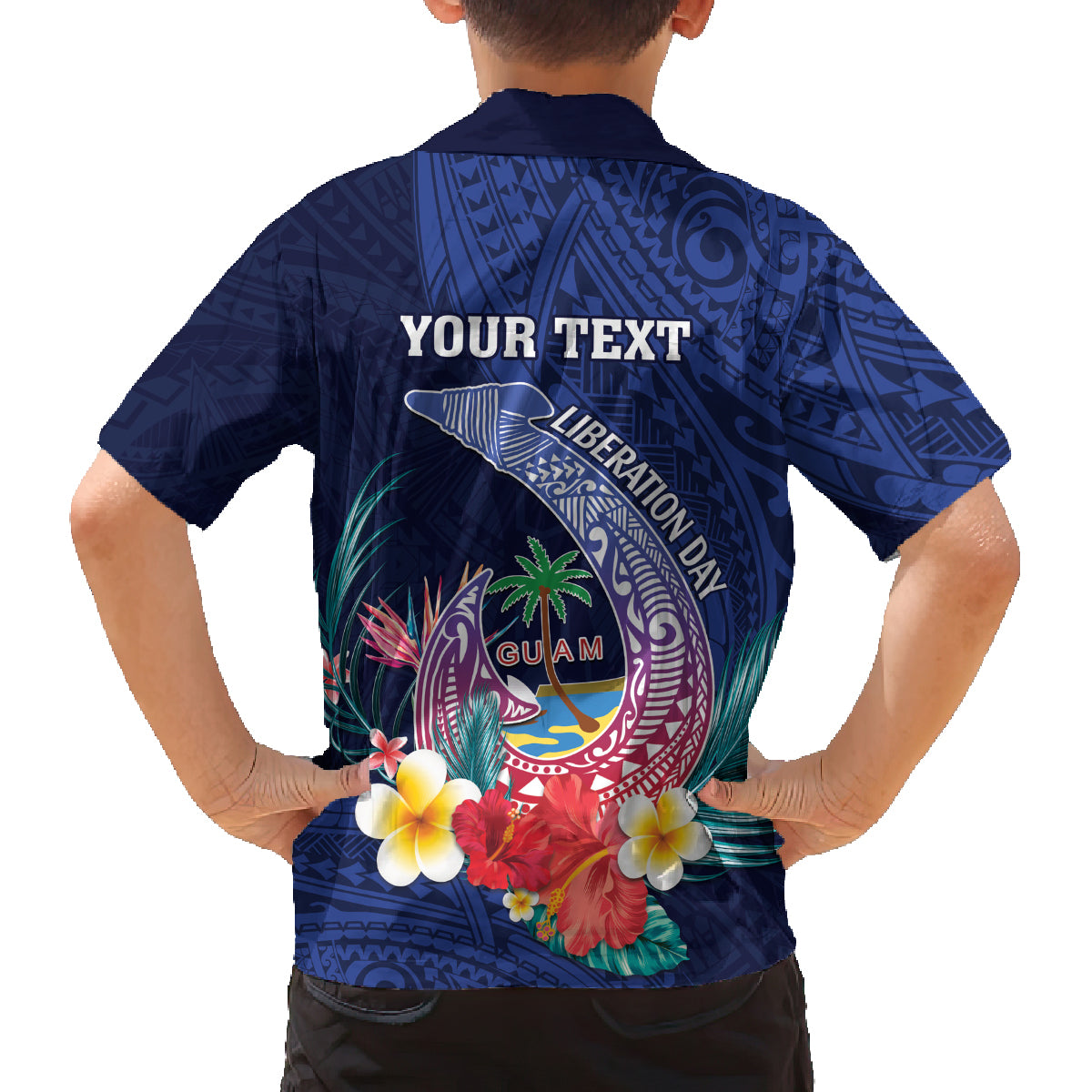 Personalised Guam Liberation Day Family Matching Long Sleeve Bodycon Dress and Hawaiian Shirt Happy 80th Anniversary Fish Hook Mix Tropical Flowers LT14 - Polynesian Pride