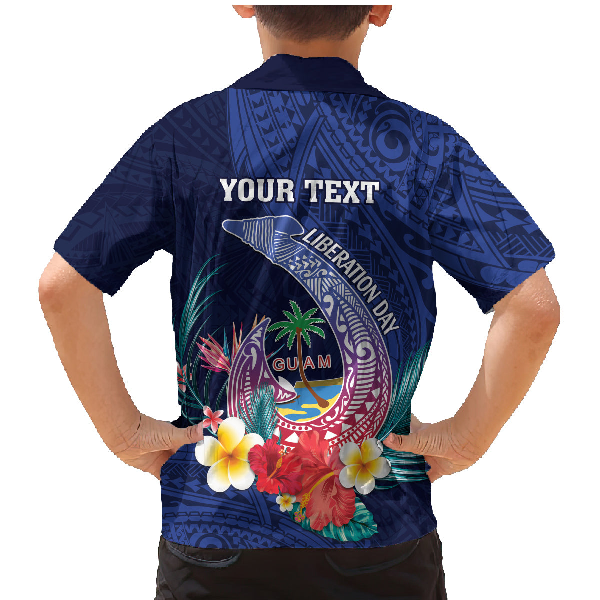 Personalised Guam Liberation Day Family Matching Mermaid Dress and Hawaiian Shirt Happy 80th Anniversary Fish Hook Mix Tropical Flowers LT14 - Polynesian Pride