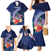 Personalised Guam Liberation Day Family Matching Mermaid Dress and Hawaiian Shirt Happy 80th Anniversary Fish Hook Mix Tropical Flowers LT14 - Polynesian Pride