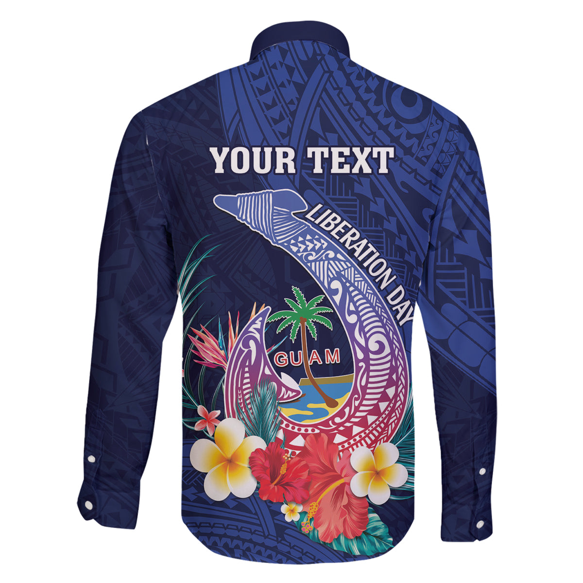 Personalised Guam Liberation Day Family Matching Off The Shoulder Long Sleeve Dress and Hawaiian Shirt Happy 80th Anniversary Fish Hook Mix Tropical Flowers LT14 - Polynesian Pride