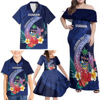 Personalised Guam Liberation Day Family Matching Off Shoulder Maxi Dress and Hawaiian Shirt Happy 80th Anniversary Fish Hook Mix Tropical Flowers LT14 - Polynesian Pride