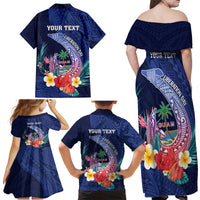 Personalised Guam Liberation Day Family Matching Off Shoulder Maxi Dress and Hawaiian Shirt Happy 80th Anniversary Fish Hook Mix Tropical Flowers LT14 - Polynesian Pride