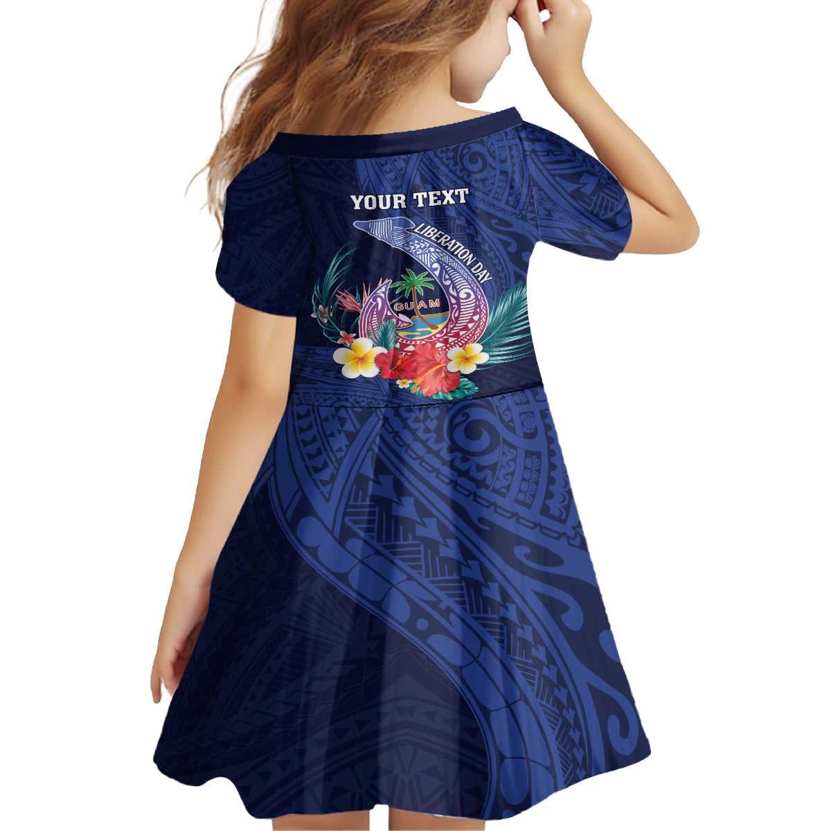 Personalised Guam Liberation Day Family Matching Off Shoulder Short Dress and Hawaiian Shirt Happy 80th Anniversary Fish Hook Mix Tropical Flowers LT14 - Polynesian Pride