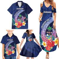 Personalised Guam Liberation Day Family Matching Summer Maxi Dress and Hawaiian Shirt Happy 80th Anniversary Fish Hook Mix Tropical Flowers LT14 - Polynesian Pride