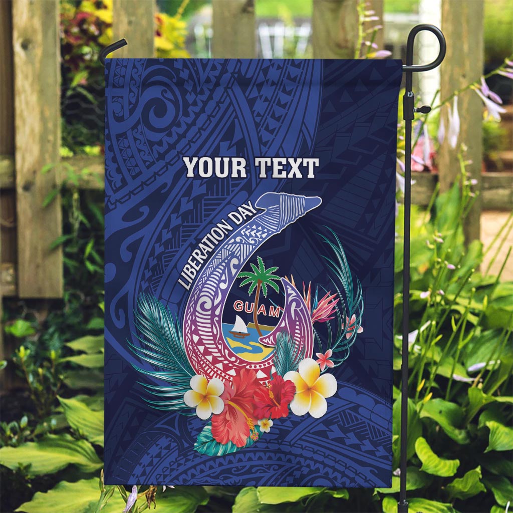 Personalised Guam Liberation Day Garden Flag Happy 80th Anniversary Fish Hook Mix Tropical Flowers LT14 Garden Flag Blue - Polynesian Pride