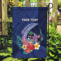 Personalised Guam Liberation Day Garden Flag Happy 80th Anniversary Fish Hook Mix Tropical Flowers LT14 Garden Flag Blue - Polynesian Pride