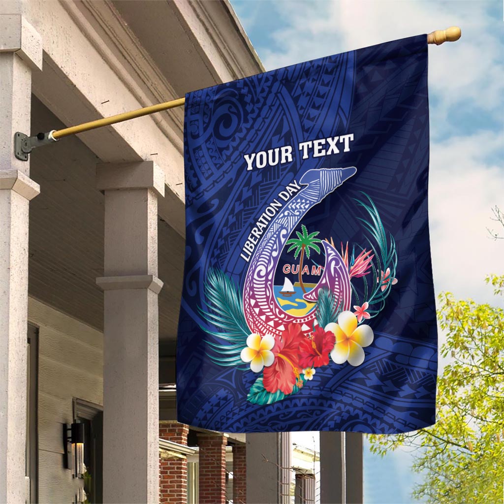 Personalised Guam Liberation Day Garden Flag Happy 80th Anniversary Fish Hook Mix Tropical Flowers LT14 House Flag Blue - Polynesian Pride